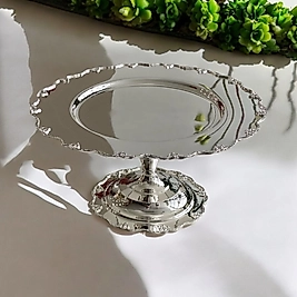 GÜMÜŞ MİCRON KAPLAMA PİRİNÇ PASTA STANDI AYAKLI 32 CM