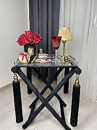 Siyah kadife sehpa tepsili (katlanabilir kadife sehpa)