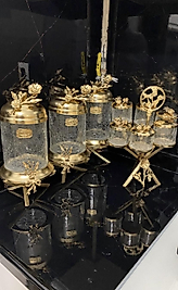 AYAKLI LUX KAVANOZ-MİDİ ZİKZAK BAHARATLIK SETİ GOLD