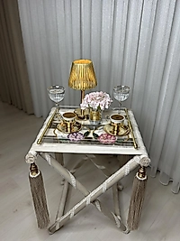 Krem kadife sehpa (tepsiLİ)