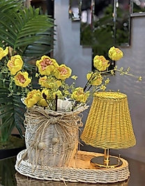 Sarı dekoratif çiçek set rattan