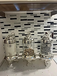 GÜMÜŞ RENK AYAKLI LUX KAVANOZ TAKIM