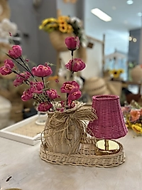 Pembe rattan tasarım set