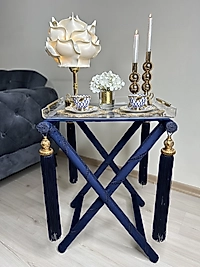 Lacivert kadife sehpa tepsili